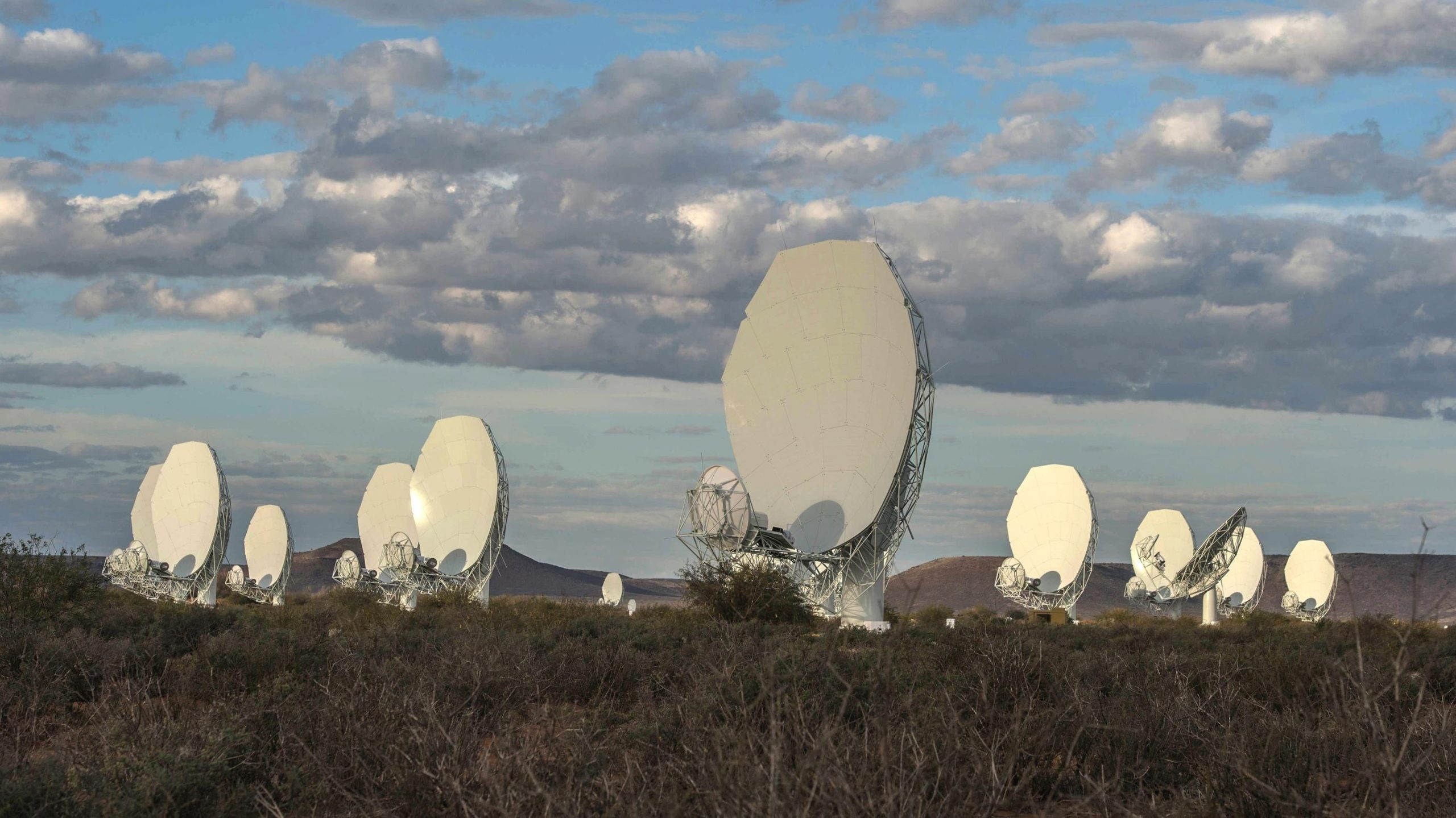 The 64-dish MeerKAT telescope array in South Africa in 2018. (Photo: MUJAHID SAFODIEN / AFP, Getty Images)