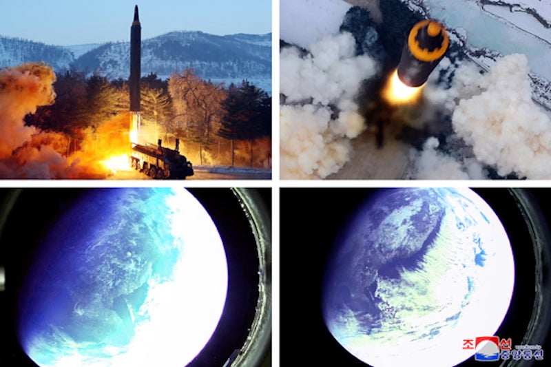 Images of the launch and photos of the Earth taken while the missile was in space.  (Image: KCNA)