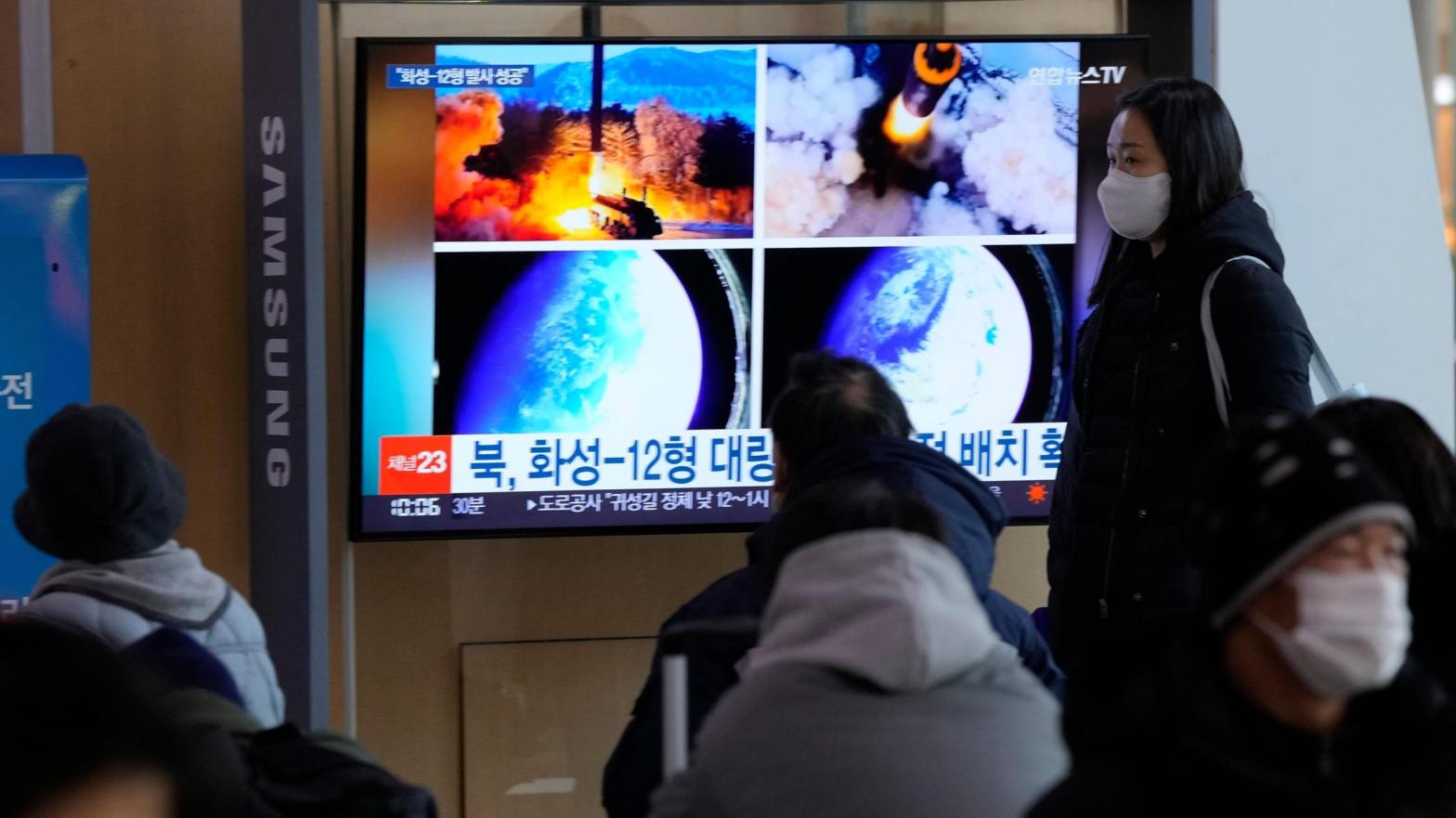 A TV showing images of North Korea's missile launch at the Seoul Railway Station in Seoul, South Korea on January 31, 2022. (Photo: Ahn Young-joon, AP)