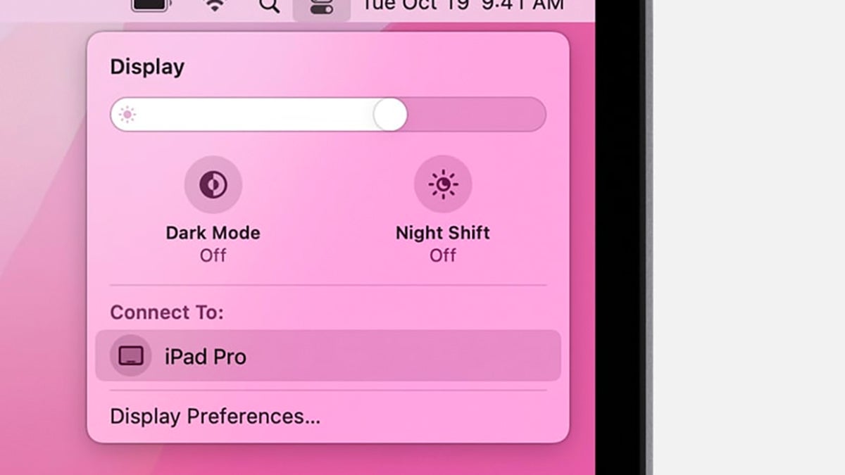 Sidecar can be accessed from your Mac's Control Centre. (Screenshot: Apple)