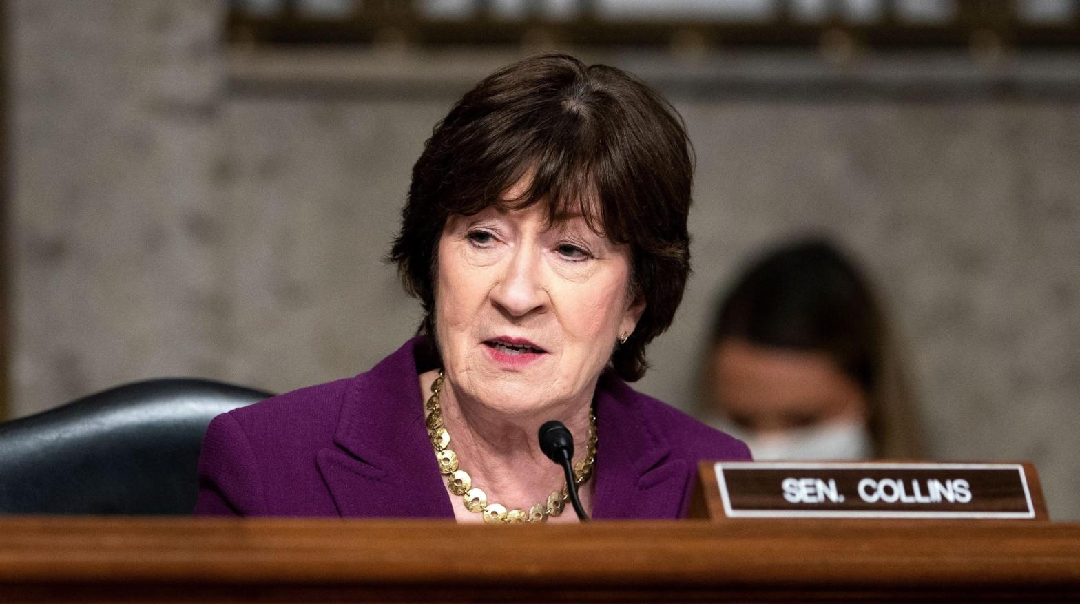 Sen. Susan Collins (R-Maine) at a Senate hearing about covid-19 on Capitol Hill in Washington, DC on January 11, 2022. (Photo: Greg Nash / AFP, Getty Images)