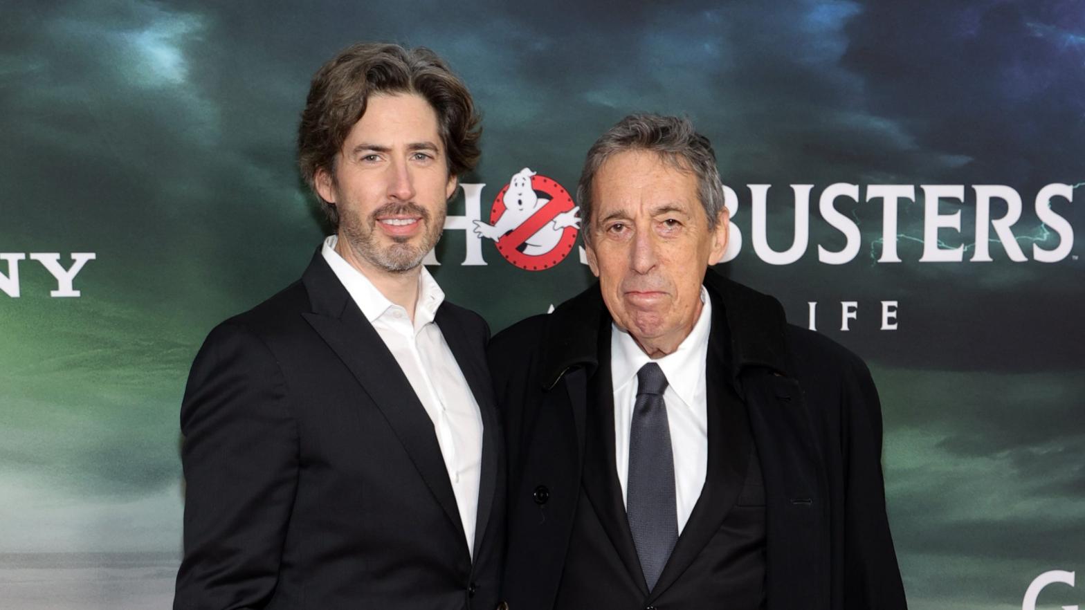 Jason (left) and Ivan Reitman (right) at the Ghostbusters: Afterlife premiere in New York City on November 15, 2021. (Photo: Mike Coppola, Getty Images)