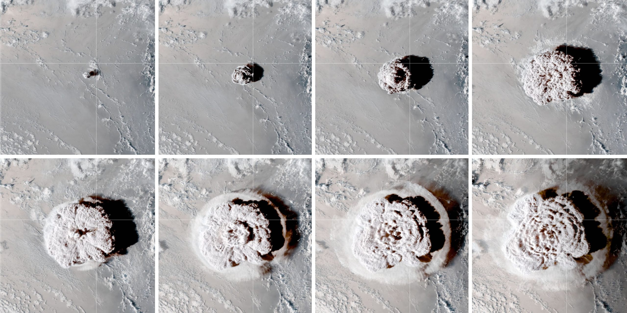 Stereoscopic images showing the rising plume on January 15, 2022. (Image: Kristopher Bedka/Konstantin Khlopenkov/NASA Langley Research Centre/NOAA/NESDIS)