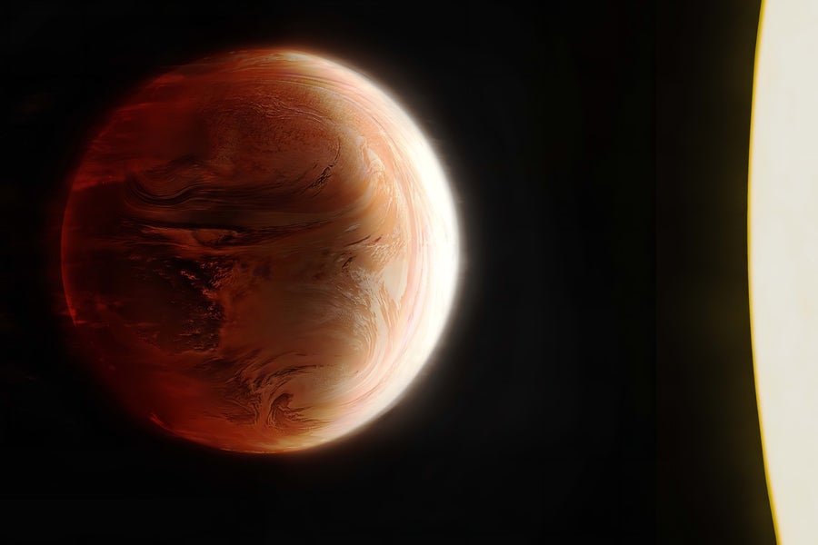 An artist's illustration of the hot Jupiter with a wacky weather pattern. (Illustration: Engine House VFX)