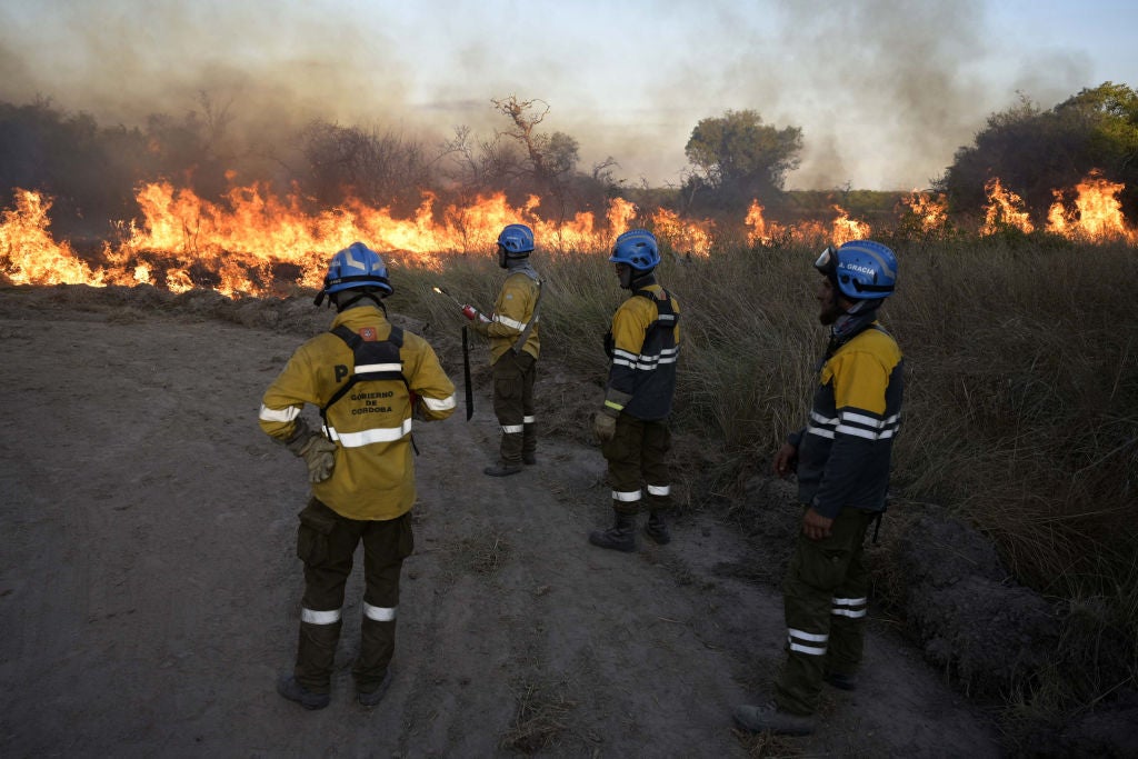 Firefighter control the burned field to fight the wildfires of native forest at Paraje Uguay, Corrientes, Argentina (Photo: JUAN MABROMATA / AFP, Getty Images)