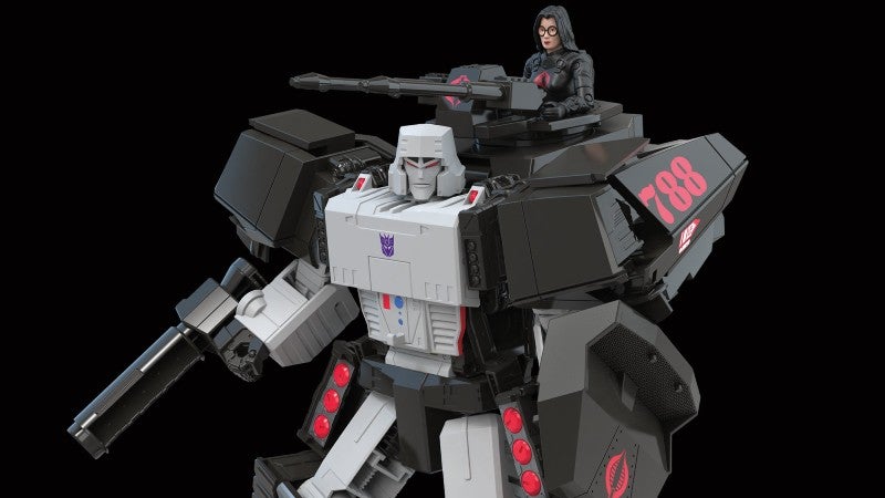Baroness rides a tanked-up Megatron in a new Hasbro release. (Image: Hasbro)