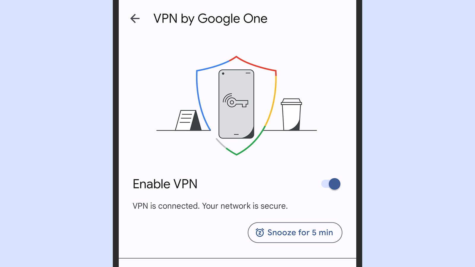 You can easily turn on and then snooze the Google VPN. (Screenshot: Android)