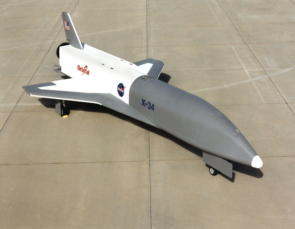 An uncrewed X-34 on the tarmac.  (Photo: NASA)