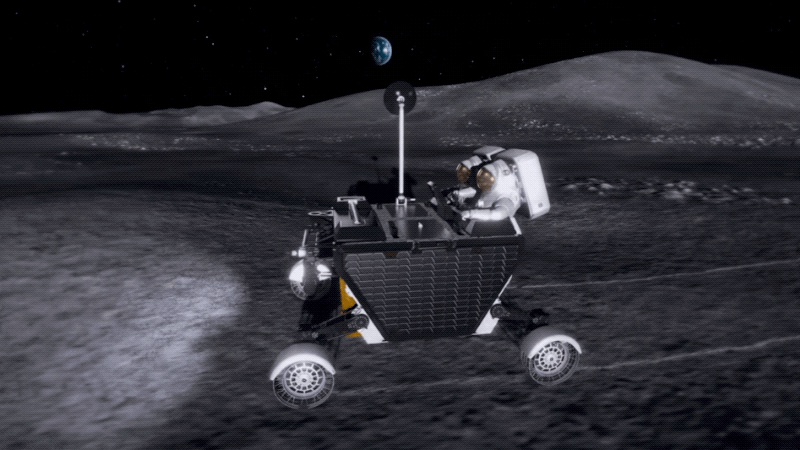 Conceptual video showing FLEX carrying two NASA astronauts across the lunar surface.  (Gif: Venturi Astrolab/Gizmodo)