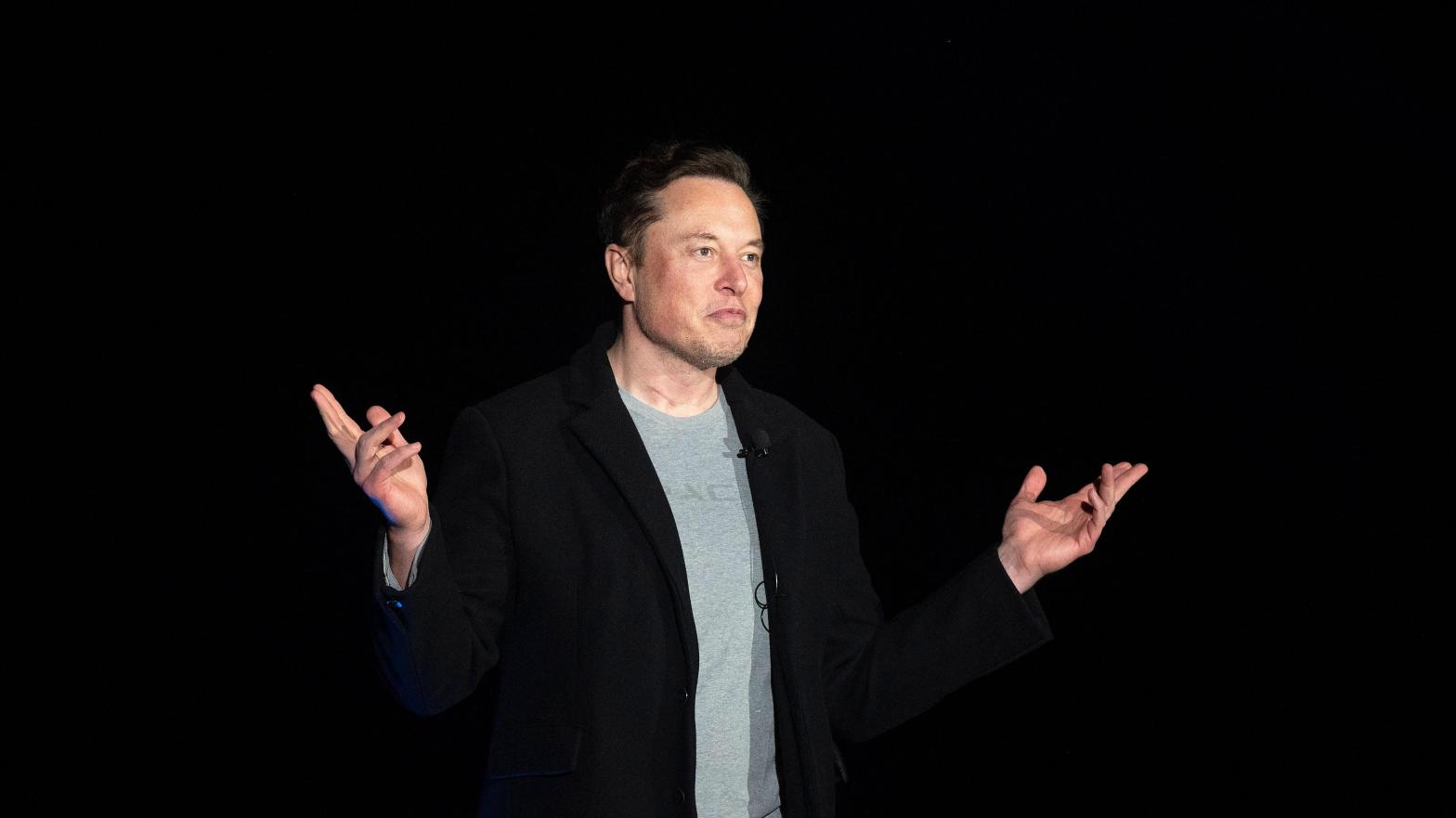 Elon Musk gestures as he speaks during a press conference at SpaceX's  Starbase facility near Boca Chica Village in South Texas on February 10,  2022.  (Photo: Jim Watson / AFP, Getty Images)