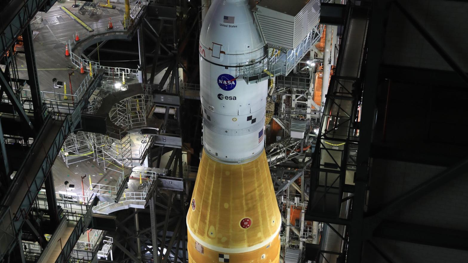 NASA's Space Launch System rocket inside the Vehicle Assembly Building. (Photo: NASA)