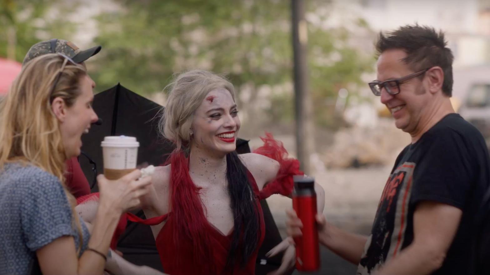 James Gunn and Margot Robbie behind the scenes of The Suicide Squad. (Screenshot: Warner Bros.)