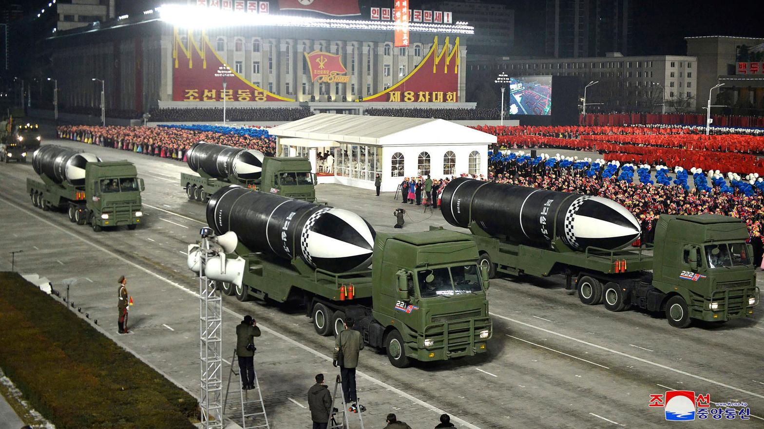 This photo provided by the North Korean government shows missiles during a military parade marking the ruling party congress, at Kim Il Sung Square in Pyongyang, North Korea on Jan. 14, 2021. (Photo: Korean Central News Agency/Korea News Service, AP)
