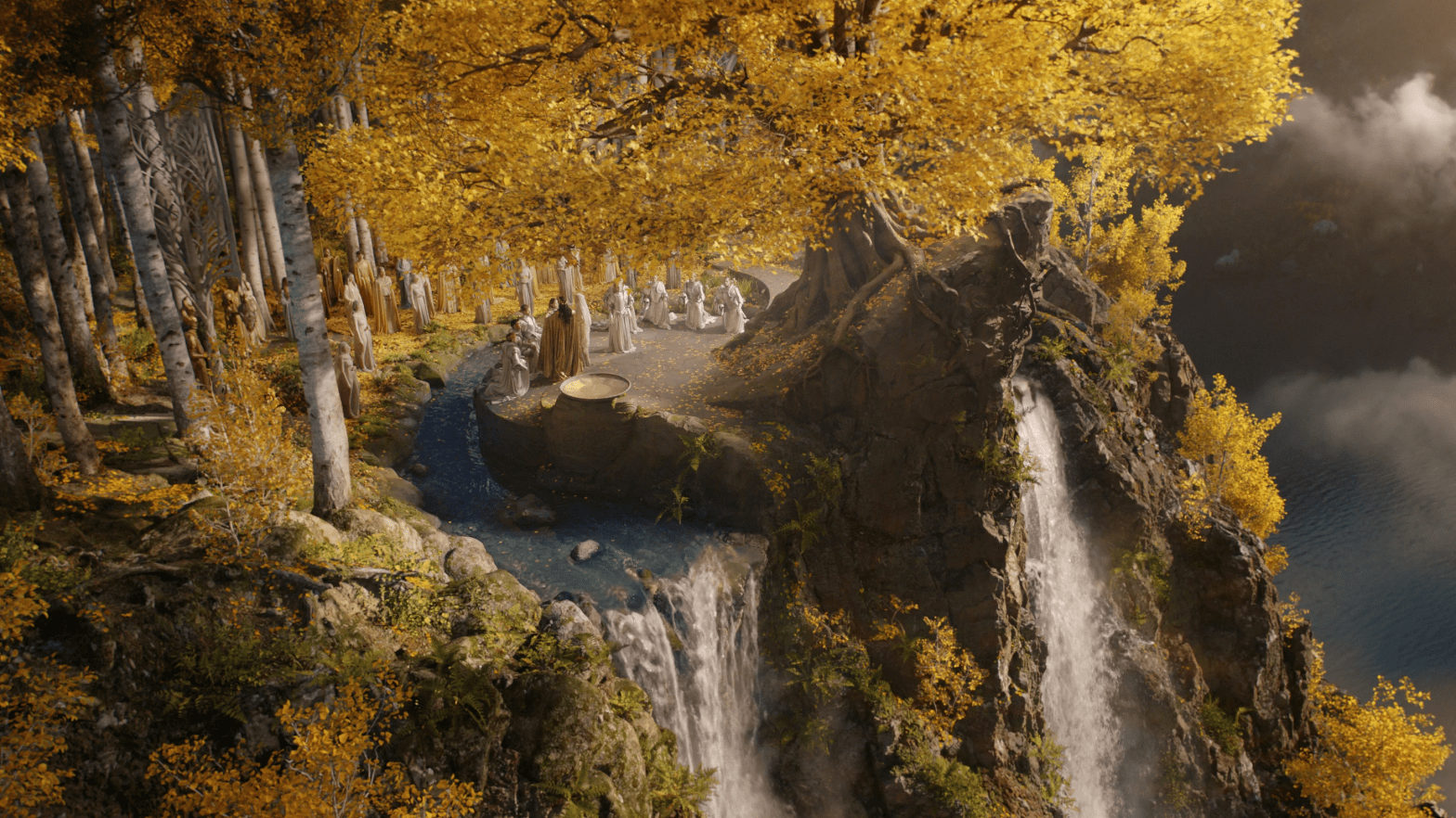 Elves gather in a scene from Amazon's Rings of Power. (Screenshot: Amazon Studios)