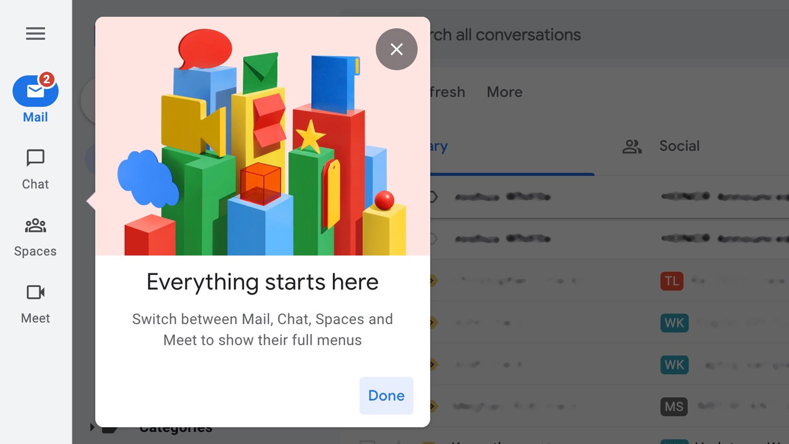 You'll get a tour when you switch to the new layout. (Screenshot: Gmail)