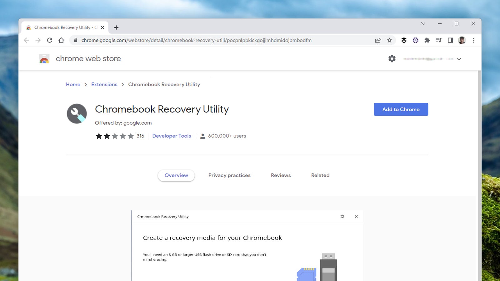 You'll need the Chromebook Recovery Utility. (Screenshot: Google Chrome)