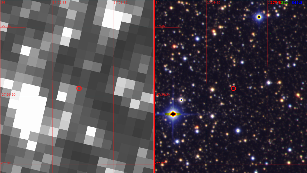Two views of the region near where the newly discovered planet was found, the one on the left from Kepler and the one on the right from the Canada-France-Hawaii Telescope (CFHT). (Image: NASA/Kepler/CFHT)
