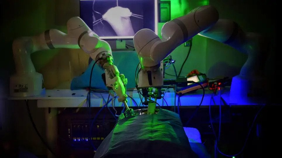 The Smart Tissue Autonomous Robot can perform laparoscopic surgery on the soft tissue of a pig without human help. (Photo: Johns Hopkins University)