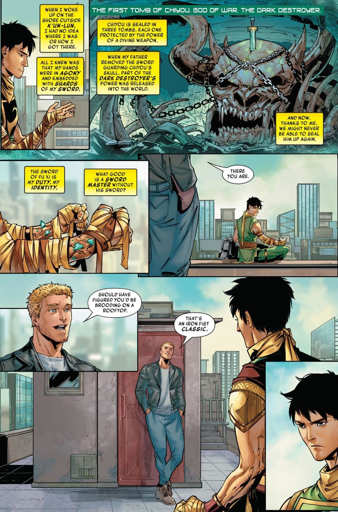 Lin Lie and Danny Rand meet for the first time.  (Image: Michael Yg & Jay David Ramos/Marvel Comics)