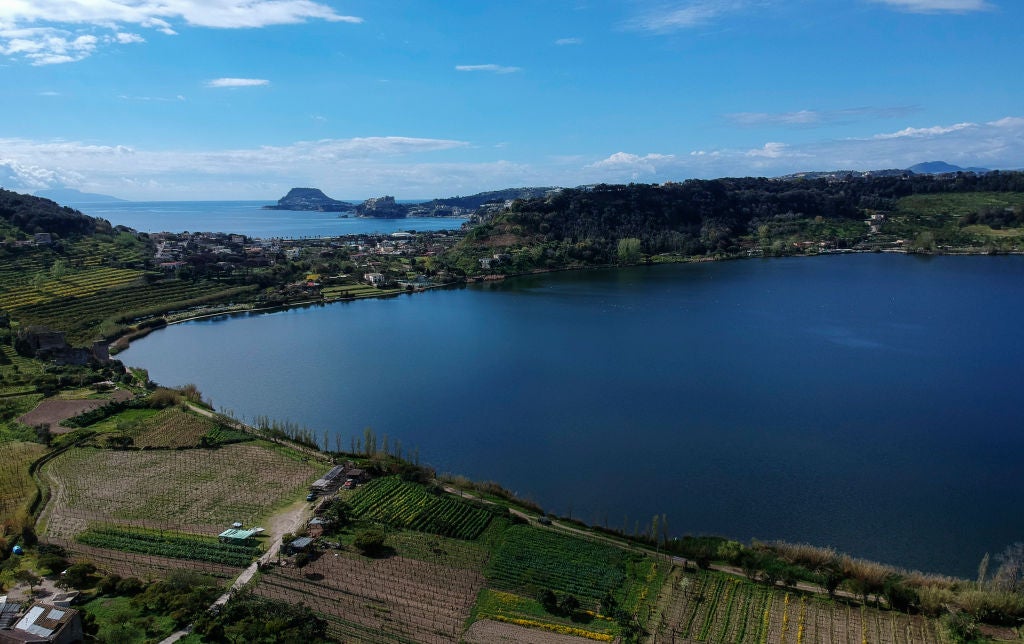 A drone view of Lago d'Averno.