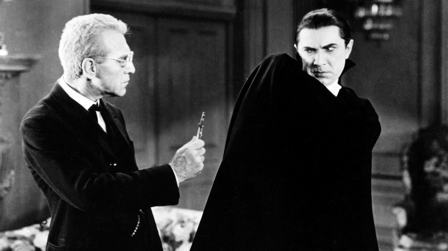 Dr. Van Helsing (Edward Van Sloan) gets a reaction out of Count Dracula (Bela Lugosi) in by Tod Browning's 1931 Dracula. (Photo: Silver Screen Collection, Getty Images)