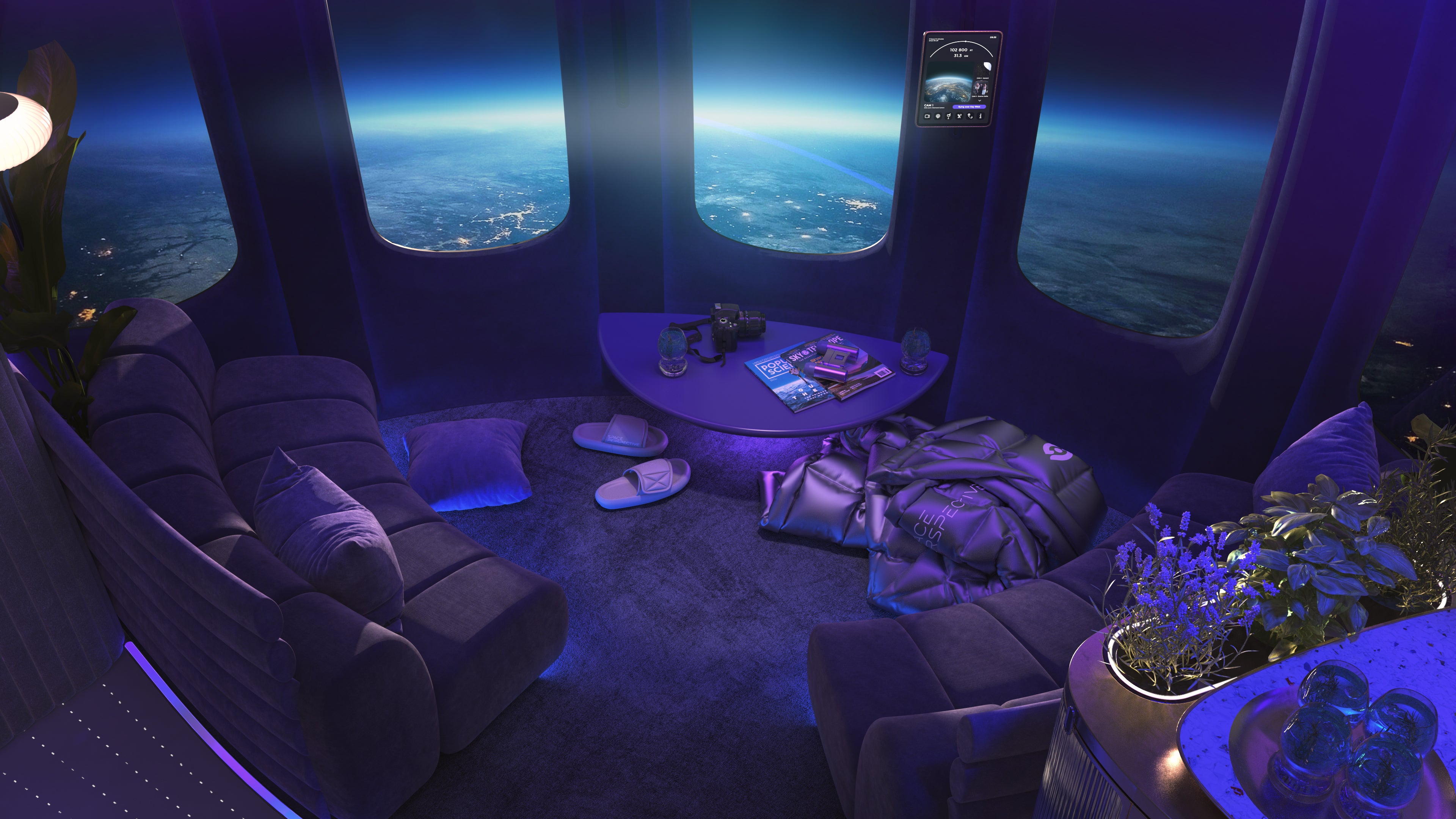 Spacecraft Neptune will feature large windows and a cosy interior.  (Image: Space Perspective)