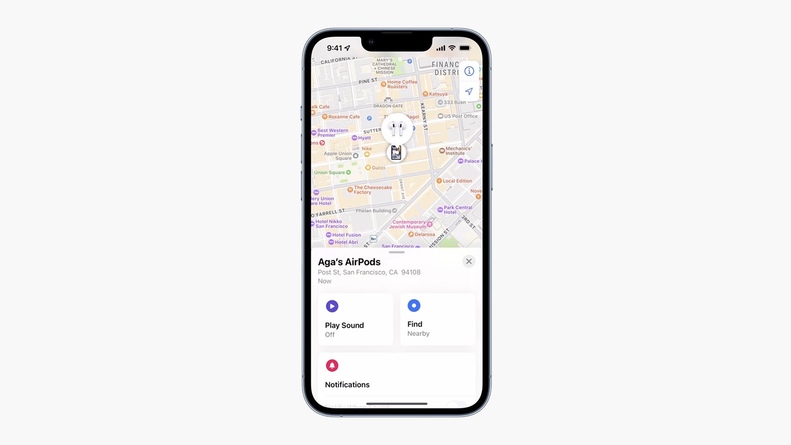 See your AirPods on a map. (Screenshot: Apple)