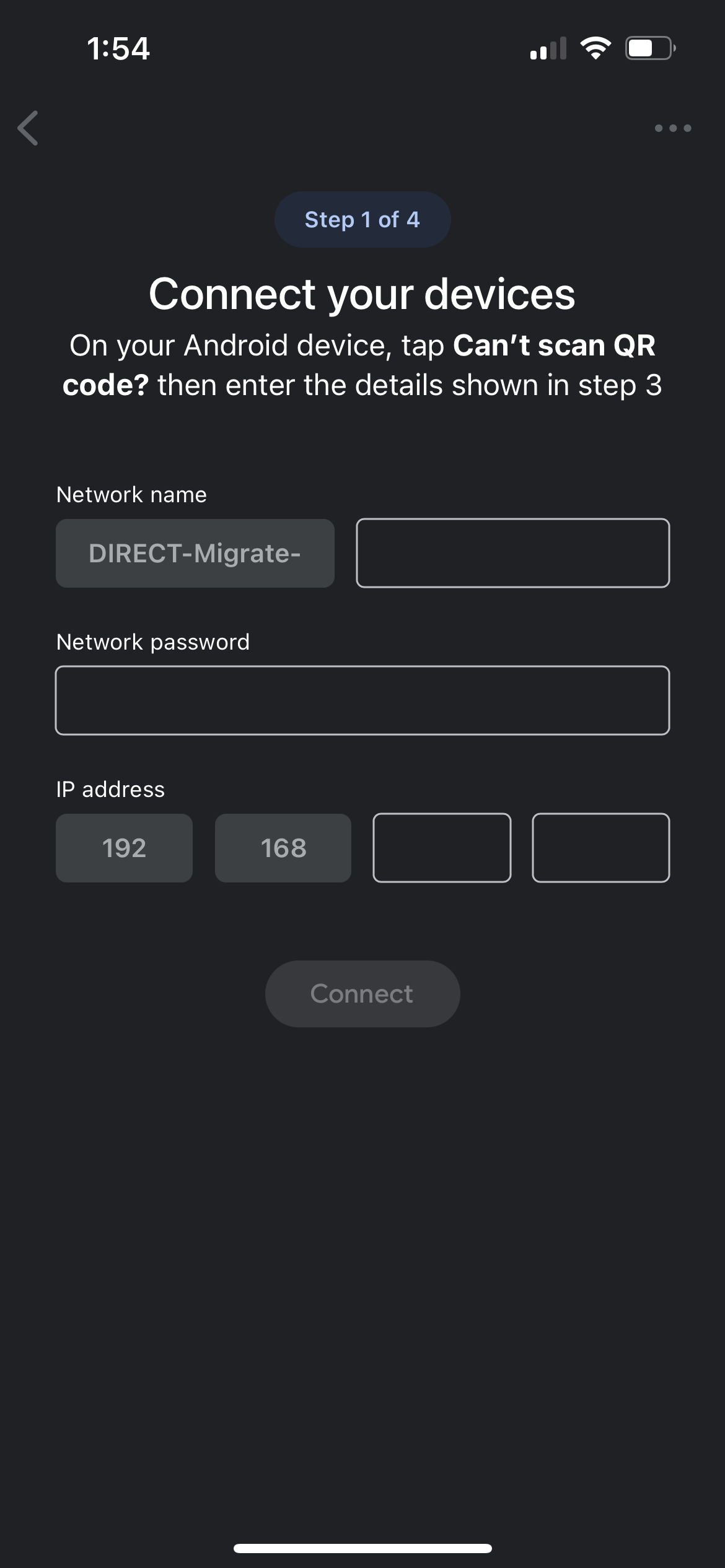 This screenshot from the Switch to Android migration tool seems to suggest there will be a WiFi-Direct connection feature of sorts.  (Screenshot: Florence Ion / Gizmodo)