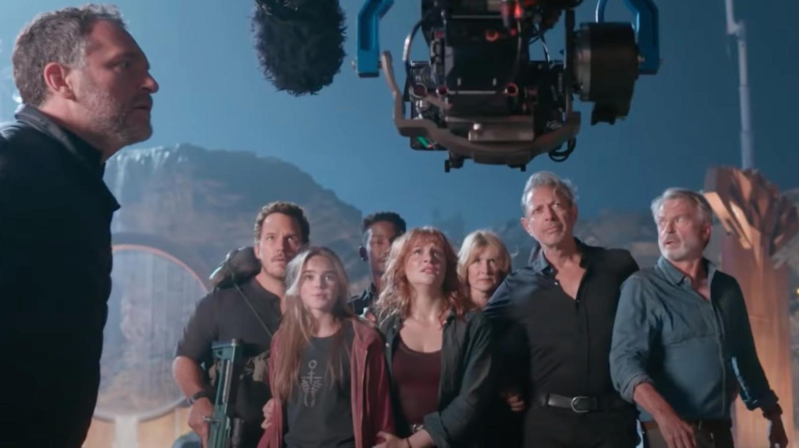The gang's all back, including director Colin Trevorrow. (Screenshot: Universal/YouTube)
