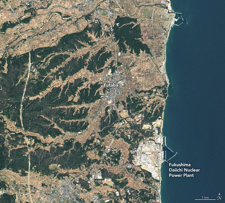 An April 13, 2014 satellite image of Fukushima, three years after the tsunami that resulted in nuclear meltdowns and radioactive contamination at the power plant.