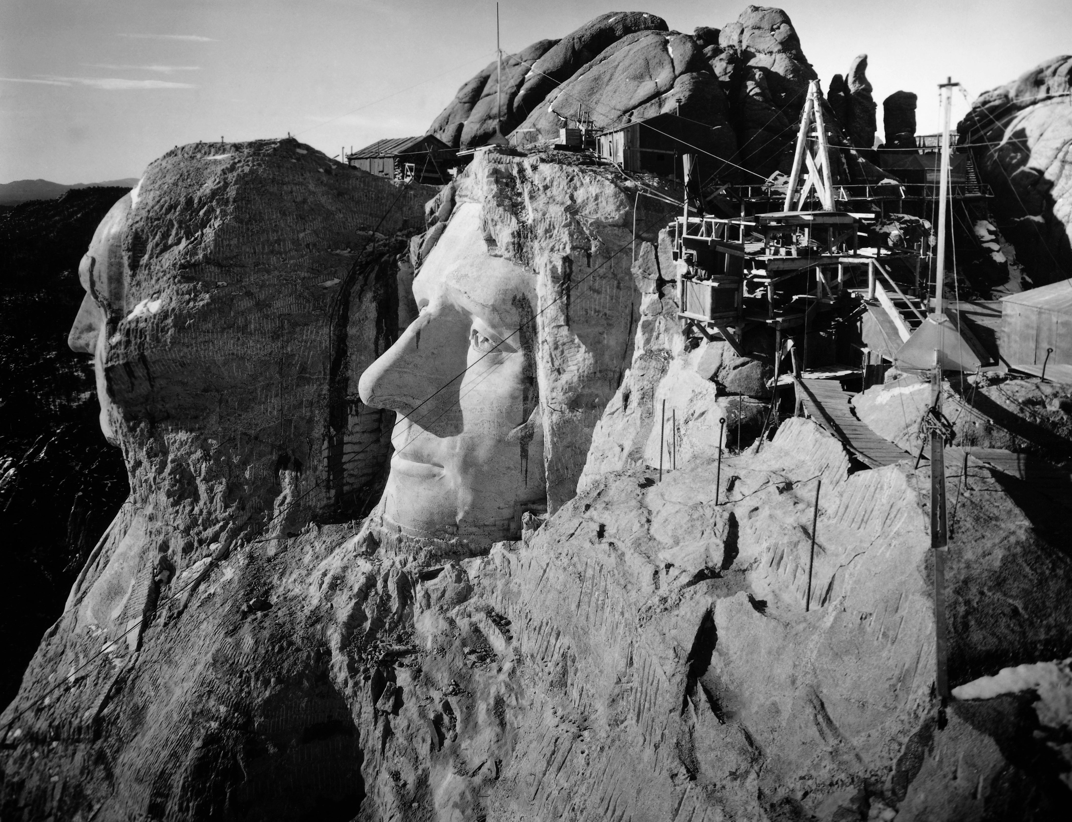 Mount Rushmore, South Dakota: The head of Washington and Jefferson from  the top of Lincoln's head. Undated photograph circa 1940s. (Photo: Bettmann, Getty Images)