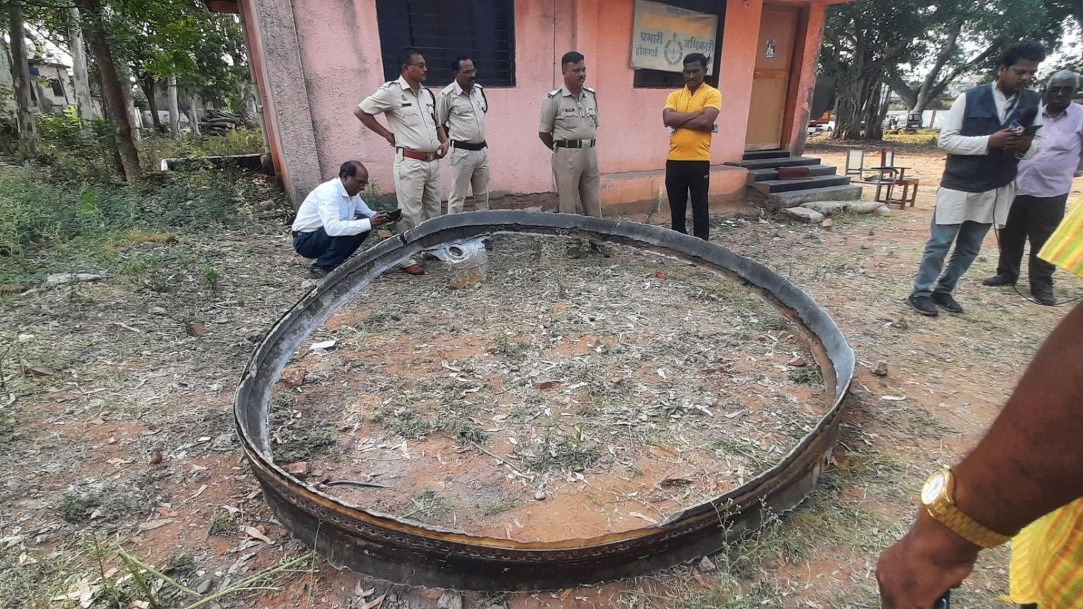 A view of the 2.74 m-wide metal ring that fell onto western rural India.  (Photo: Sachin Wazalwar)