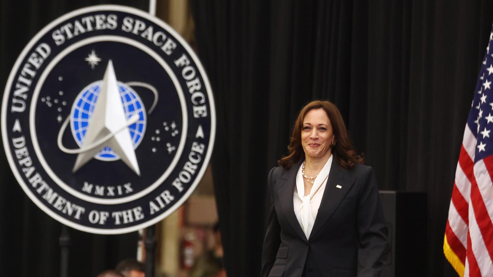 Vice President Kamala Harris announced the US stance on ASAT missile tests at Vandenberg Space Force Base yesterday. (Image: Mario Tama, Getty Images)