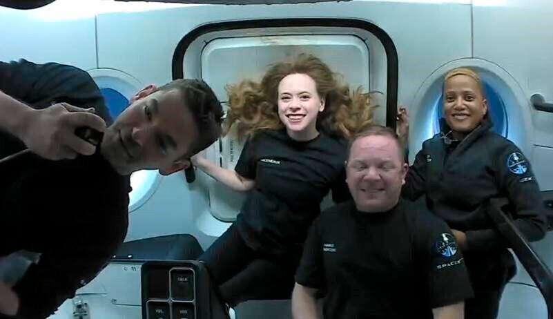 The Inspiration4 crew aboard the Resilience Crew Dragon capsule.  (Image: Inspiration4)