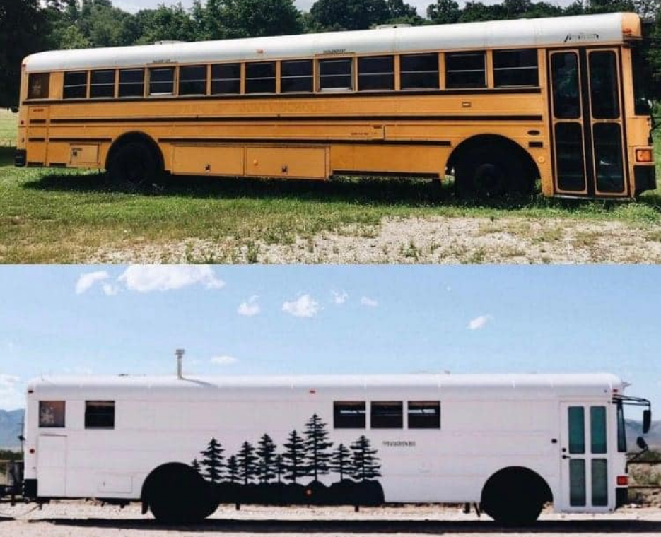 This Cozy School Bus RV Has Skylights and a Place to Wash Your Clothes