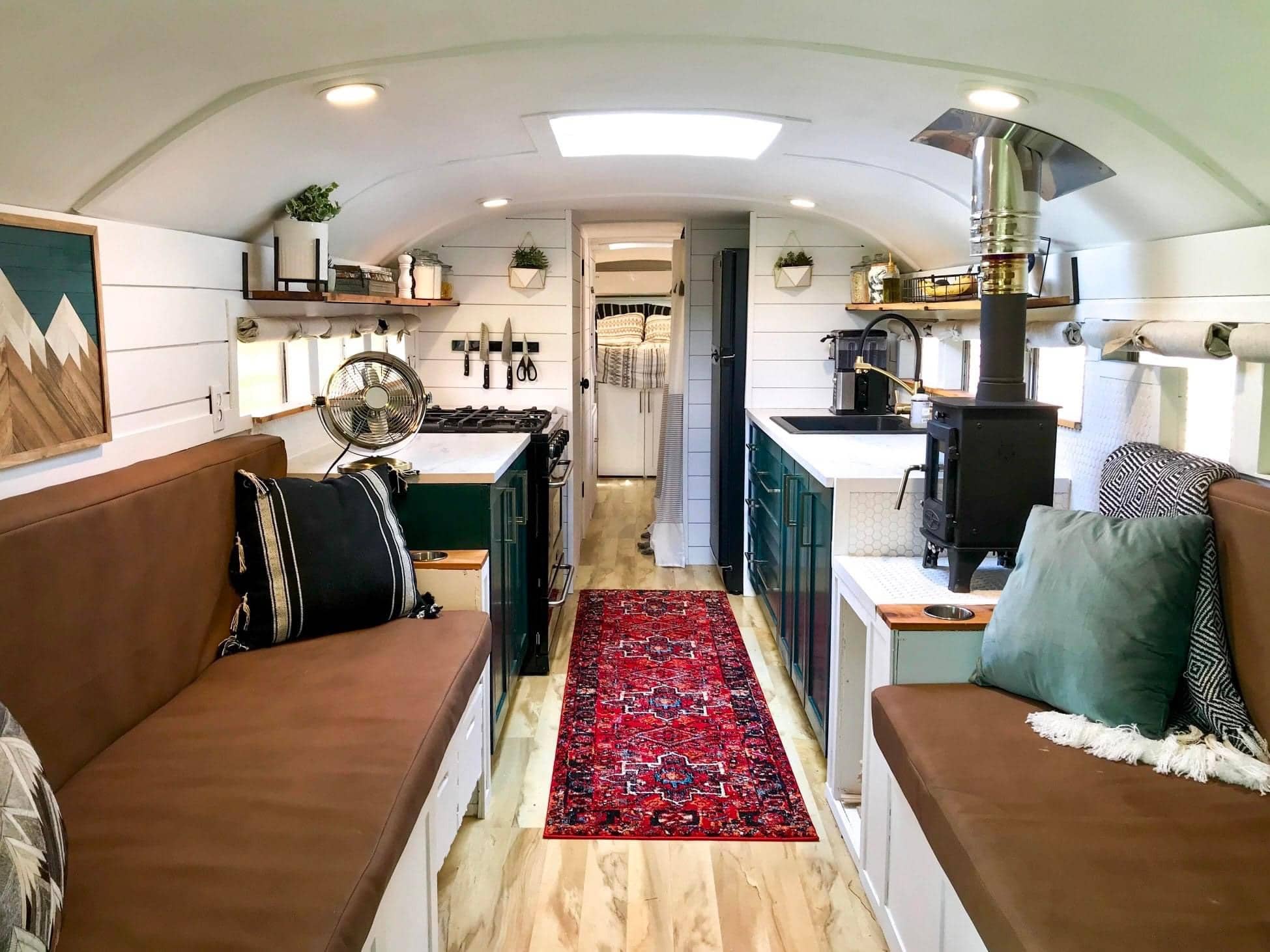 This Cozy School Bus RV Has Skylights and a Place to Wash Your Clothes