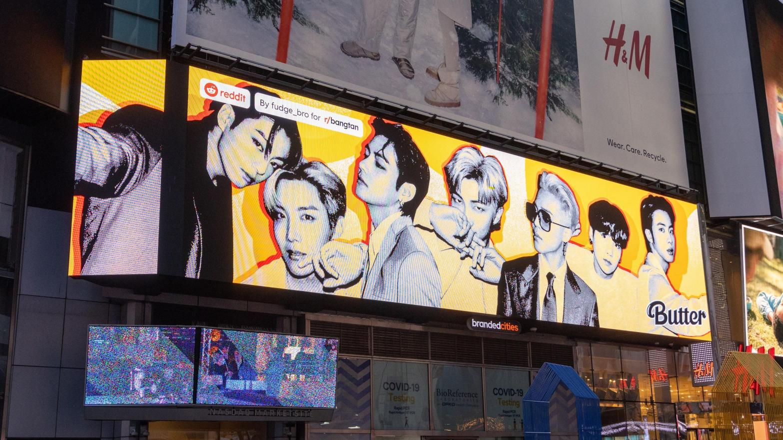 A BTS billboard in Times Square in New York City. The design was created by BTS fans and chosen in a Reddit-sponsored contest. (Photo: Courtesy of Reddit)