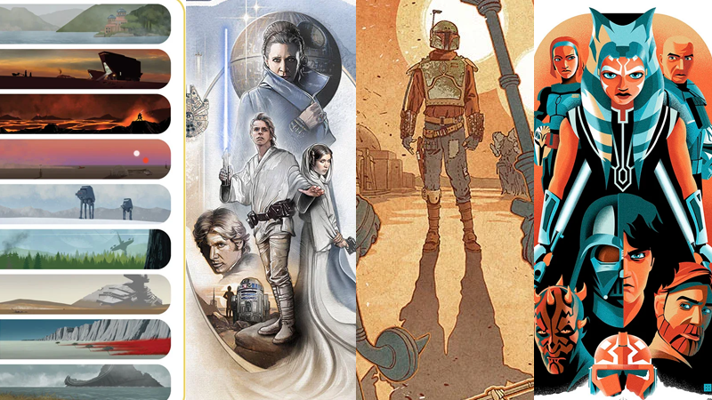 Image: A selection of Star Wars artwork from Alex Mines, Steve Anderson, Jonathan Beistline, and Danny Haas/Lucasfilm