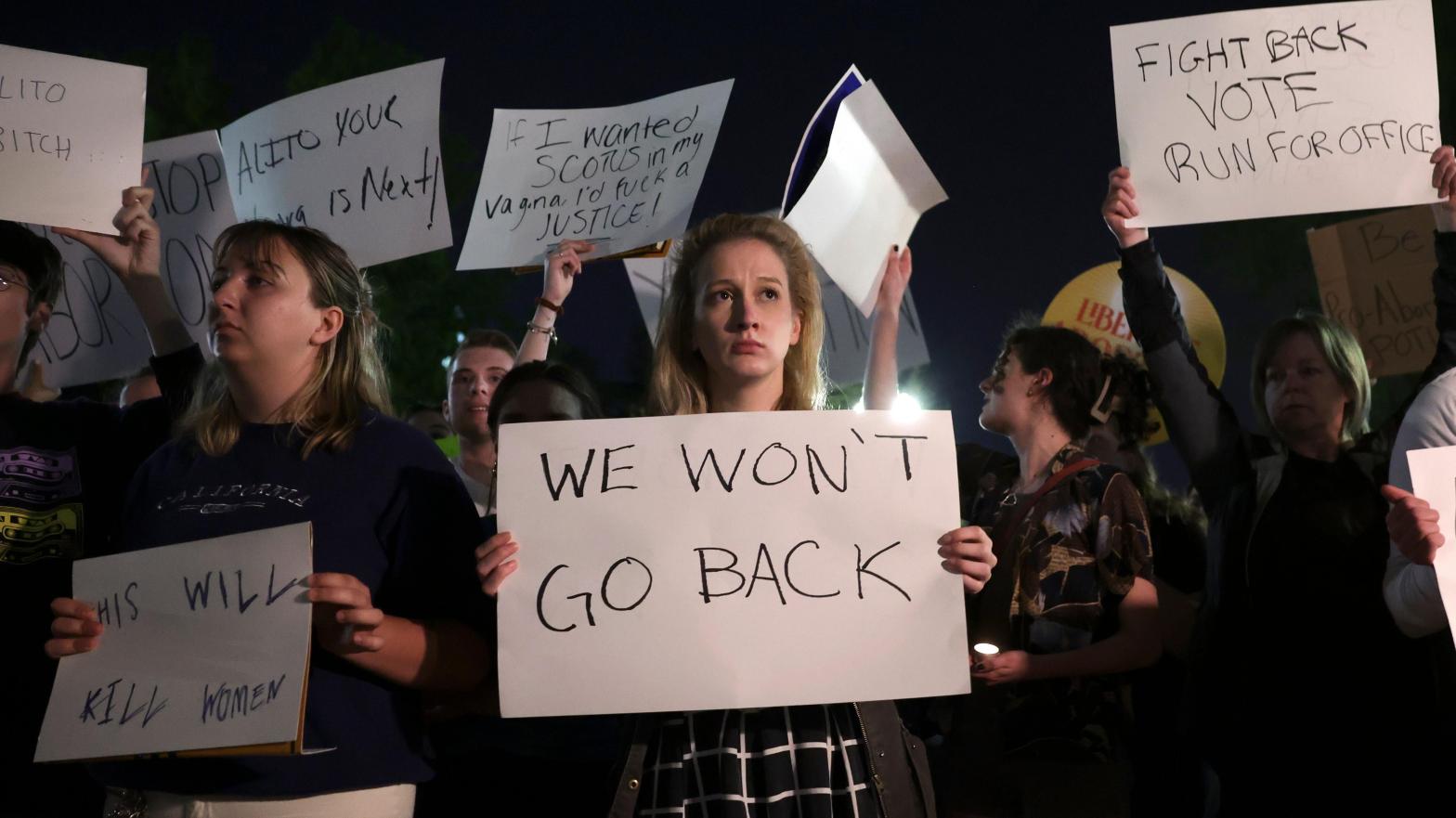 Pro-choice people rally outside of the U.S. Supreme Court late on May 2, 2022 in Washington, D.C. (Photo: Kevin Dietsch, Getty Images)