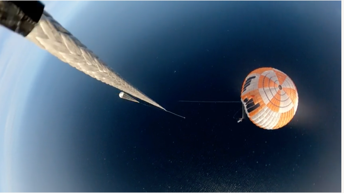 The rocket booster deployed a parachute to slow down its acceleration on its descent back to Earth. (Image: Rocket Lab)