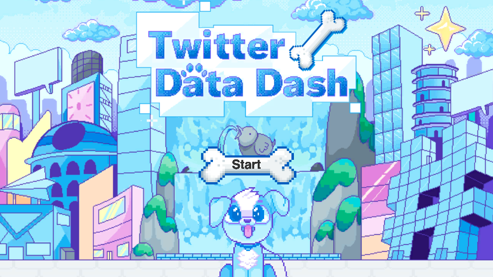 Twitter Data Dash is an 8-bit themed video game featuring an offensively cute dog. (Screenshot: Twitter)