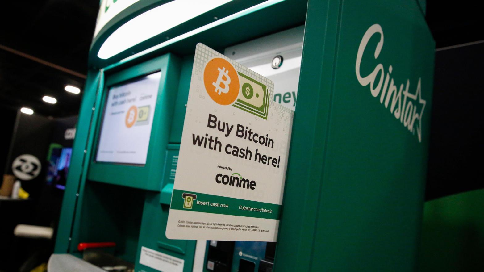 A bitcoin sign is seen on a Coinstar ATM during the Bitcoin 2022 Conference at Miami Beach Convention Centre on  April 8, 2022 in Miami, Florida.  (Photo: Marco Bello, Getty Images)