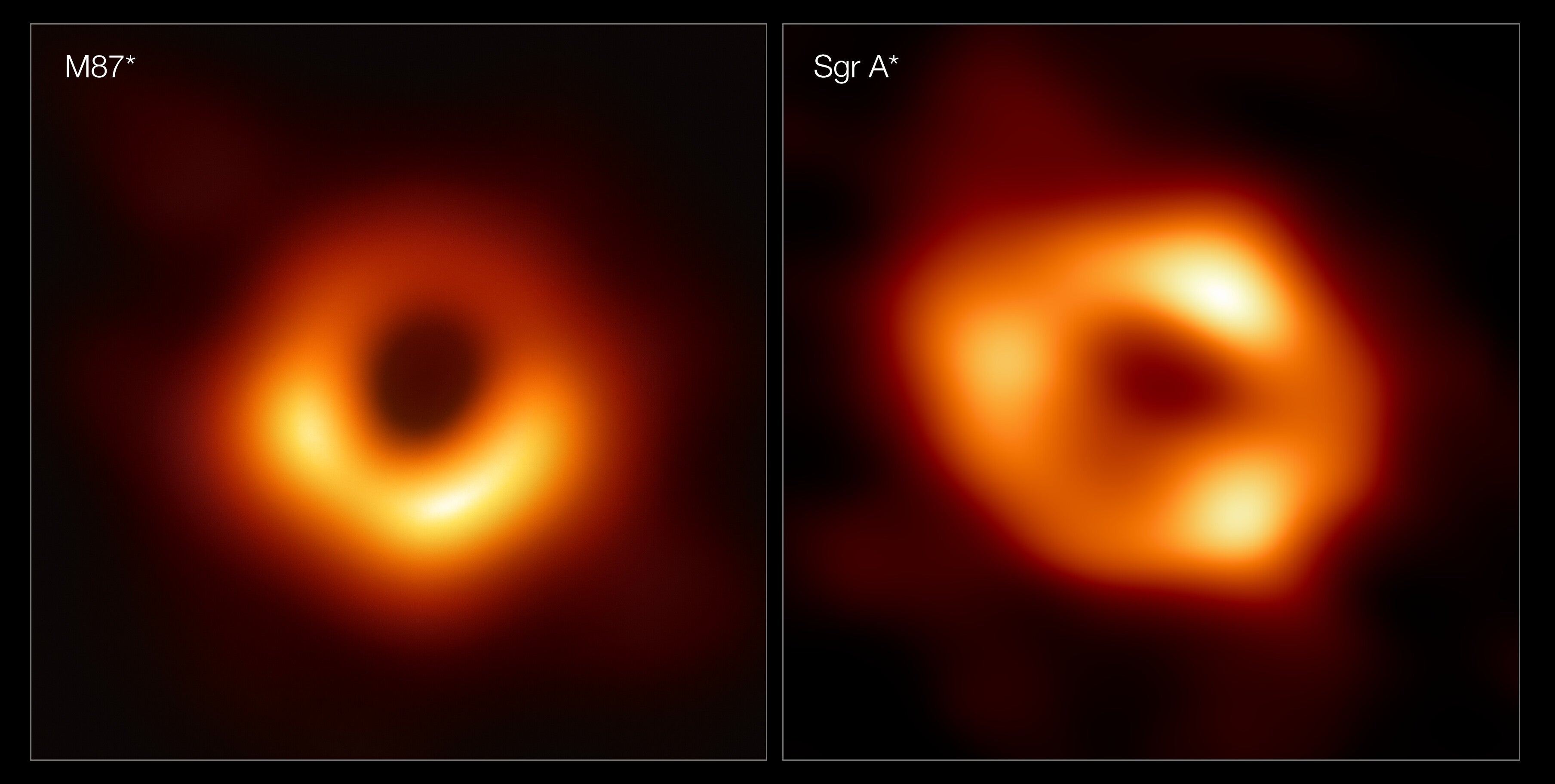 The two black holes images by the Event Horizon Telescope. M87* is in the galaxy Messier 87. Sgr A* is in our own galaxy, the Milky Way. (Photo: EHT Collaboration)