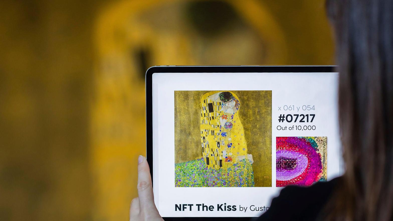 Austria's Belvedere Museum released a limited edition NFT of Gustav Klimt's 'The Kiss.' (Image: Ouriel Morgensztern, AP)