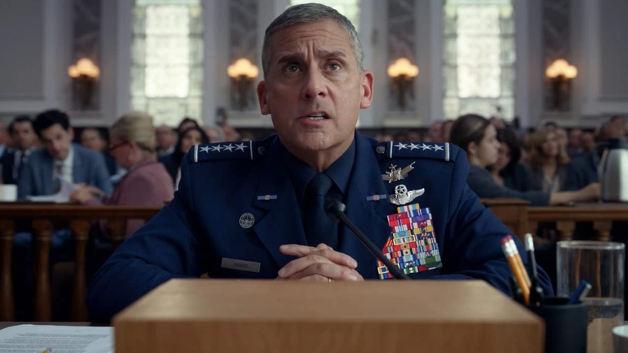 Steve Carrell-headlined Netflix's Space Force, but weak ratings meant that the show was cancelled in April of this year. It joins a host of other content that is being shunted because of Netflix's weak Q1 earnings. (Image: Netflix)