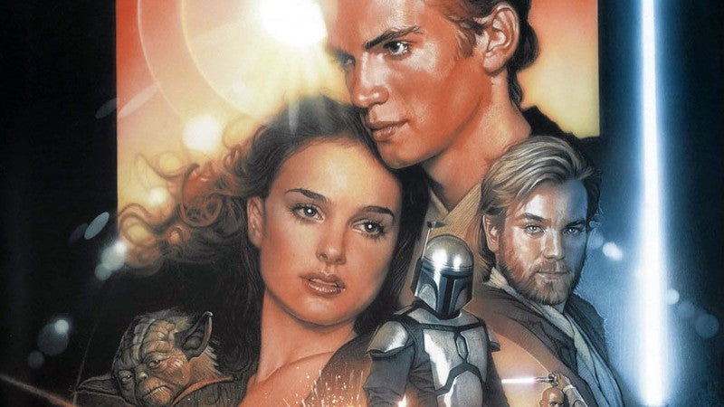 A crop of Drew Struzan's poster for Attack of the Clones. (Image: Lucasfilm)