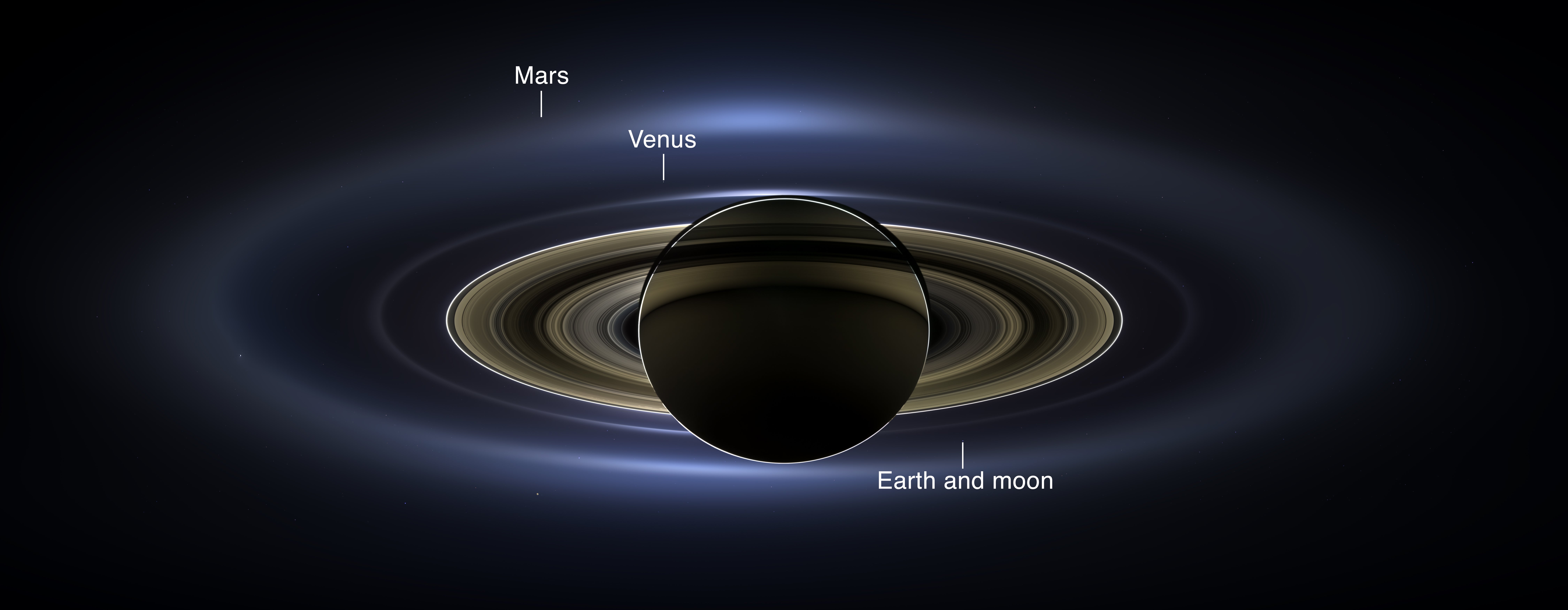 Annotated view of Mars, Venus, and Earth/Moon. (Image: NASA/JPL-Caltech/SSI)