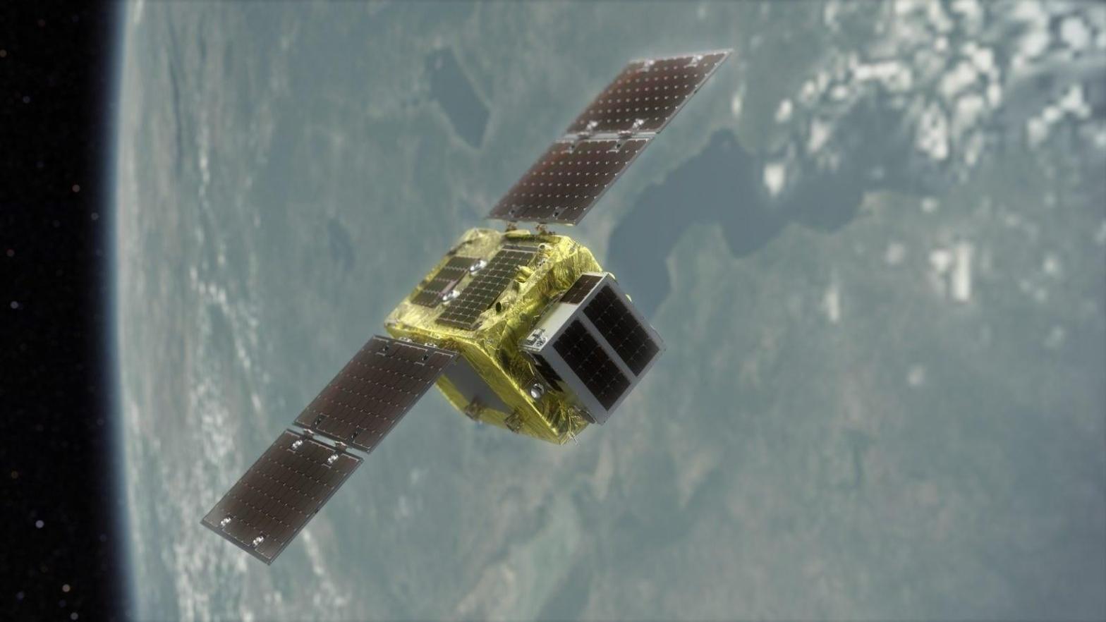 Astroscale will develop ELSA-M a new version of their previous debris removal spacecraft ELSA-d, illustrated here. (Illustration: Astroscale)