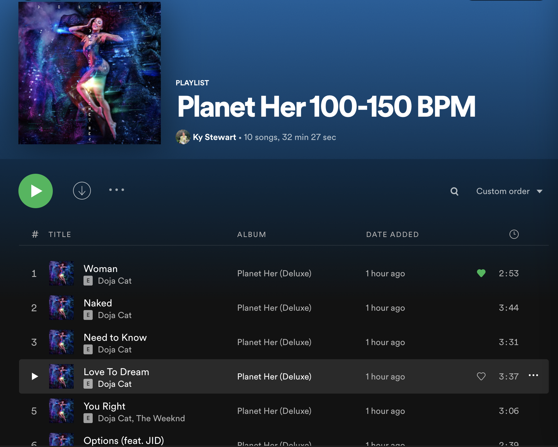 Spotify playlist sorted by bpm 
