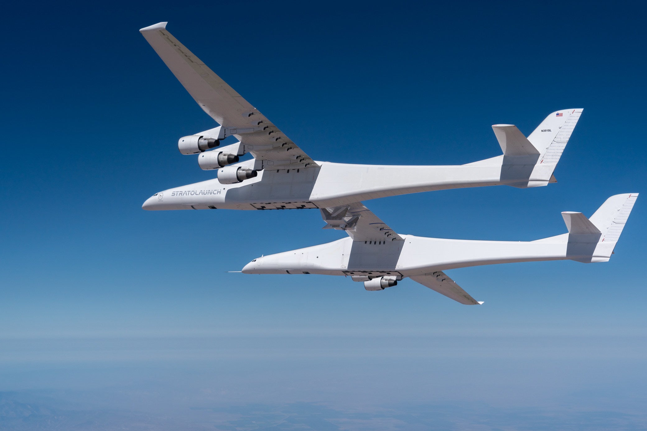 Carrier aircraft Roc during its fifth test flight on May 4, 2022.  (Photo: Stratolaunch)